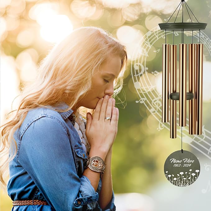Personalized Sympathy Wind Chime, Memorial Wind Chimes for Loss of Loved One, Bereavement & in Memory Wind Chimes, Sympathy Gifts in Memory of Father, Mother, or a Loved One, Product in USA