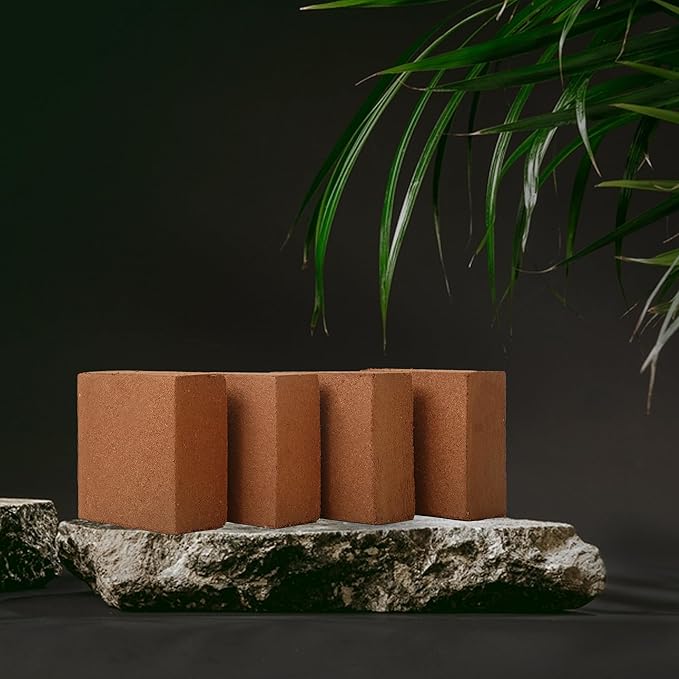 10 LB Premium Organic Coco Coir Compressed Natural Brick with Low EC and PH Balance 4 Pack- High Expansion for Indoor and Outdoor Potting Soil, Renewable Coco Soil for Gardening (50)