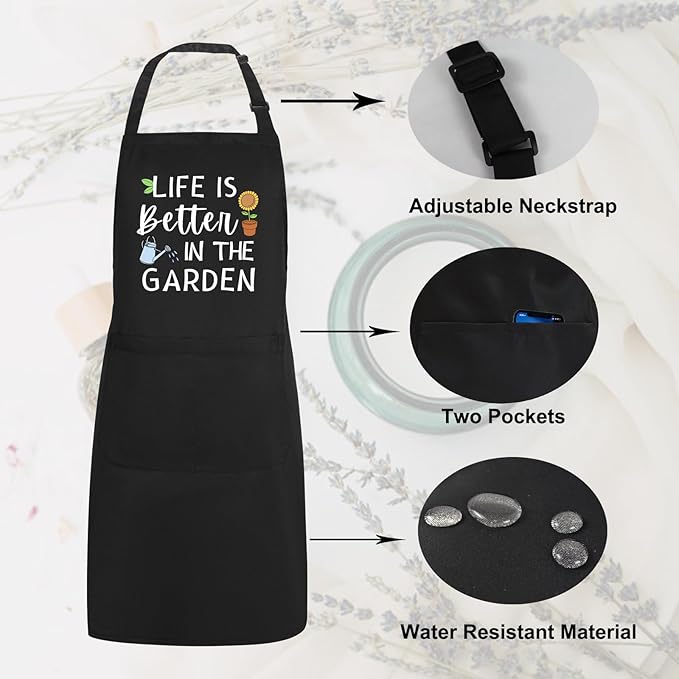 Gardening Apron for Women with Pockets, Adjustable Funny Garden Apron Gifts for Gardener Mom Wife Plant Lover
