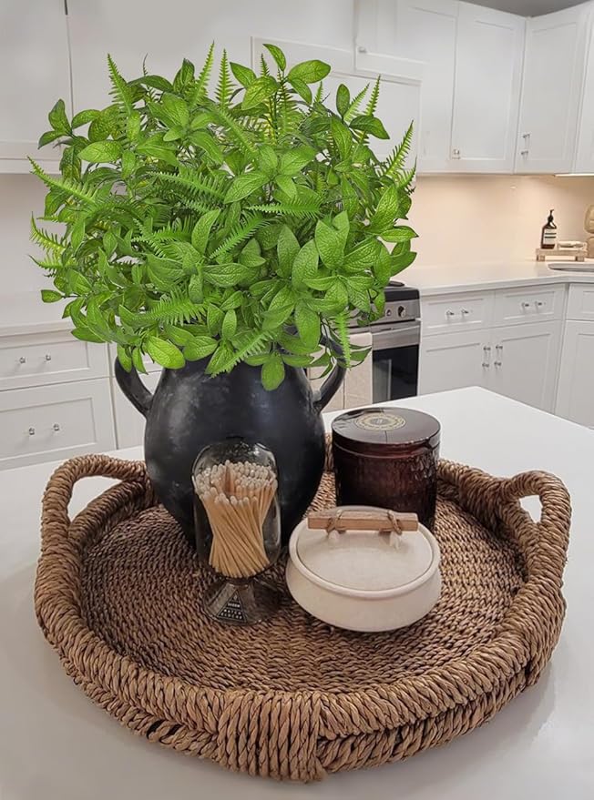 Artificial Fern Mint Leaves Stems Mix Plants 5pcs Realistic UV Resistant Fake Greenery Plants and Branches for Decor Home Indoor Outdoor Garden