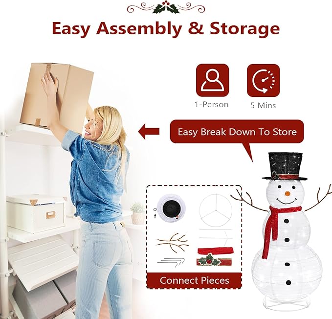 VINGLI 4FT Lighted Christmas Snowman Outdoor Decorations, Prelit 90 LED Snowman Decor with Stakes, Weatherproof Indoor Outdoor Yard Lawn Garden Patio Pathway Front Porch Xmas Holiday Display