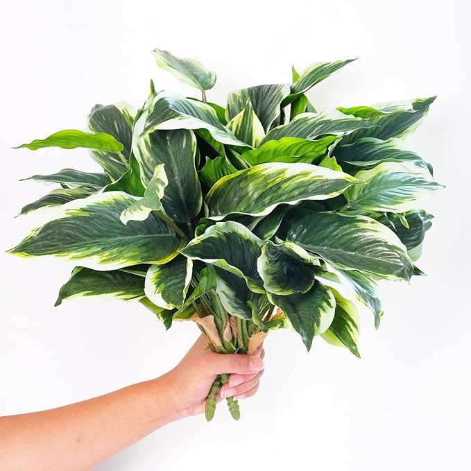 6PCS Artificial Tropical Green Plants – 19.6" Fake Hostas Outdoor Artificial Plants, UV Resistant, Faux Green Leaf Stems for Porch, Patio, Balcony, Garden Planter or Indoor Décor