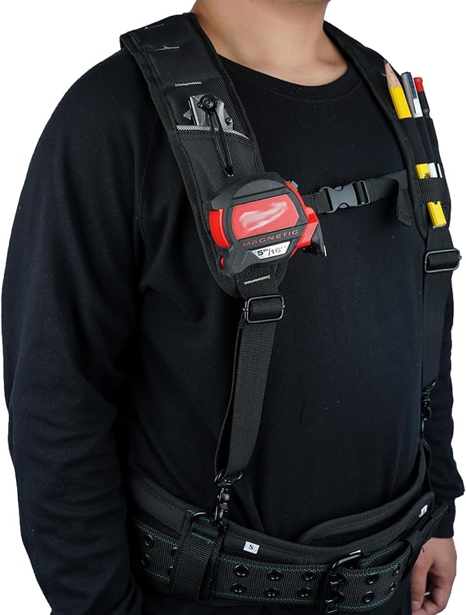 KUNN Tool Belt Suspenders Padded Carpenter Construction Electrician Work Suspender with Attachment Loops for Men,Black