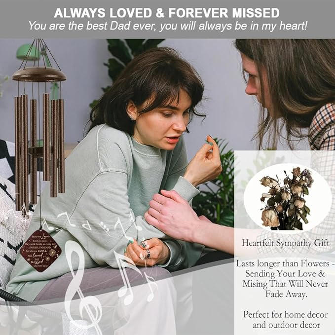 Memorial Sympathy Wind Chimes for Outside Clearance, Dragonfly Wind Chimes for Loss of Loved One Mother Father for Bereavement/Condolence/Funerary Gift Idea,32inch Bronze