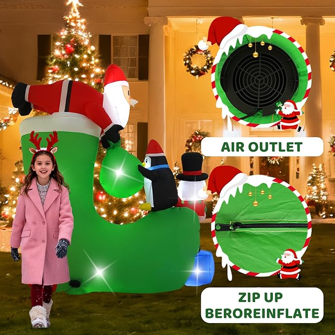 7FT Santa Claus Inflatable Decoration with Built-in LED Lights, Christmas Outdoor Inflatable Decoration for Lawn, Yard, Garden, Patio
