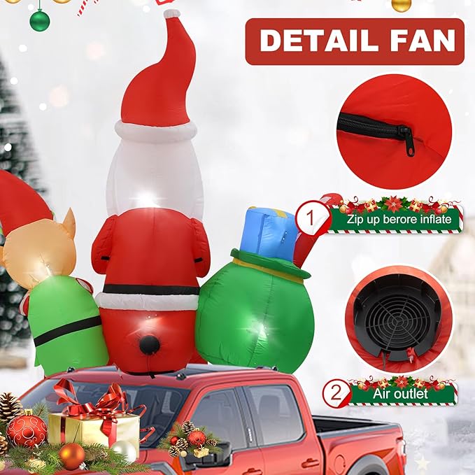 8FT Santa Claus Sitting on The Roof Christmas Inflatable Decoration with LED Lights, Suitable for Holiday Celebration Decorations in Courtyards, Lawns, Terraces, etc.