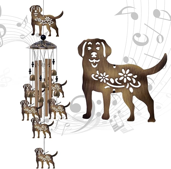 Outdoor Dogs Wind Chimes - Bronze Memorial Wind Bells, Mobile Sympathy Wind Catcher, Romantic Puppy Decor, Windchimes for Home, Balcony, Tree, Festival, Garden Hanging Decoration, Gifts for Mom