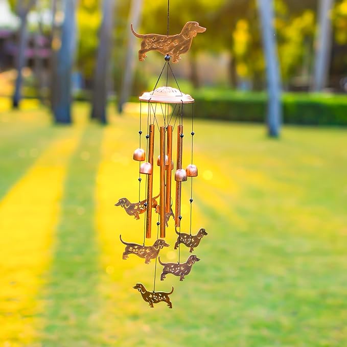 Dachshund Dog Wind Chimes Outdoor Weiner Dog Gifts for Women Men Mom Dad Best Birthday Unique Gardening Gifts Metal WindChimes for Outside/Indoors, Lawn, Patio, Home, Yard Decor, Garden Decorations