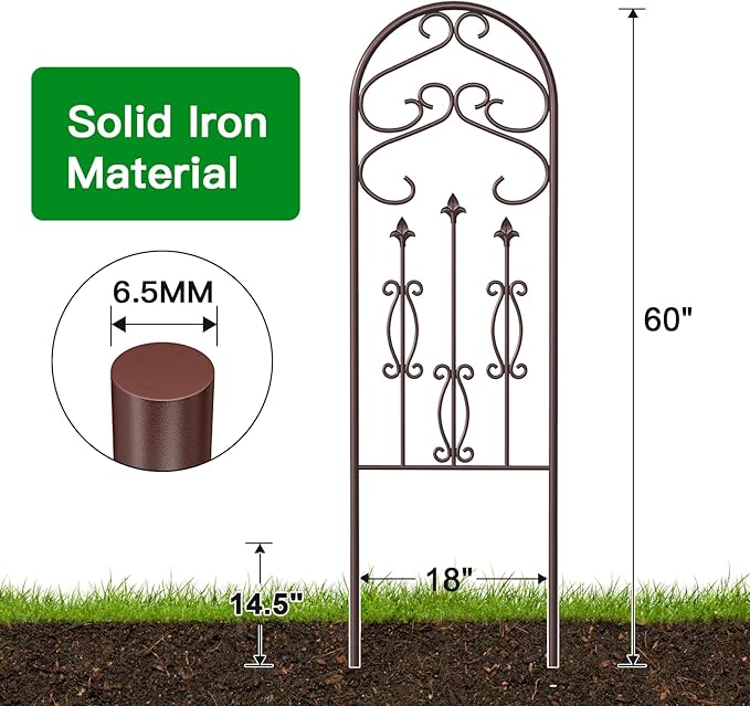 AMAGABELI GARDEN & HOME 2 Pack 60" x 18" Garden Trellis for Climbing Plants Outdoor Rustproof Metal Trellis for Potted Plants and Roses Vines Vegetables Flowers Ivy Cucumbers Clematis Supports Bronze