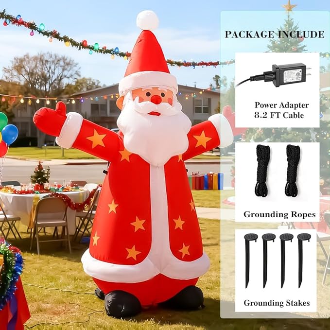 8FT Christmas Inflatables Santa Claus Outdoor Yard Decorations, Christmas Blow up Santa with LED Lights, Winter Outside Decor for Holiday Party Patio Garden Lawn, Xmas New Year Kids Gifts