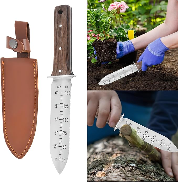 3 in 1 Gardening Knife,Stainless Steel Trowel Garden Tool,Heavy-Duty Serrated Hand Shovel,Hand Trowel,Plant Shovel for Weed Control,and Bulb Planting (Style-A)
