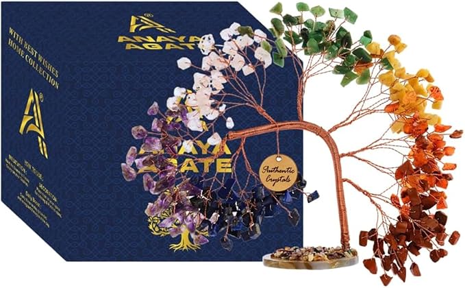 7 Chakra Crystal Tree of Life – Handmade Healing Gemstone Bonsai Trees for Home & Office Décor – Feng Shui Money Tree for Positive Energy, Good Luck & Spiritual for Women