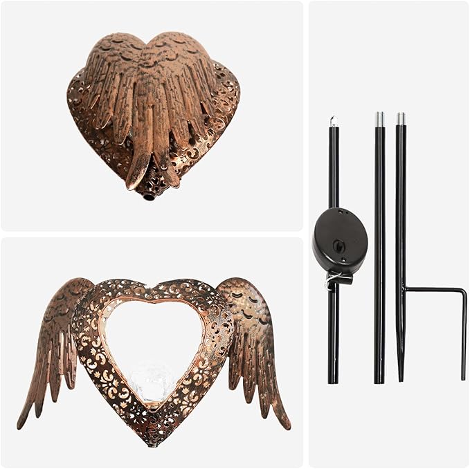 KAIXOXIN LEDs Solar Stake Lights for Garden Metal Warm White, Memorial Gift - Perfect as Remembrance & Sympathy Gifts (Heart-Bronze)
