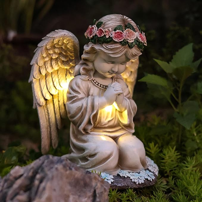 Choies Oudoor Angel Staue,Solar Garden Angel Statue and Figurines,Outdoor Praying Sculpture Decoration for Outside,Home,Patio,Yard,Cemetery