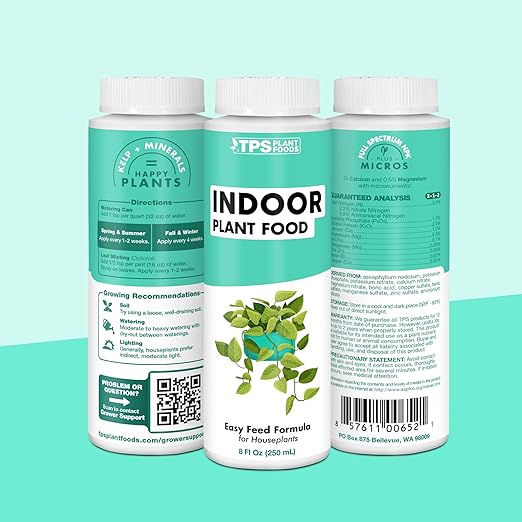 Indoor Plant Food, Liquid Fertilizer for Healthy Growth & Vibrant Foliage in Houseplants, by TPS Plant Foods, 8 oz (250 mL)
