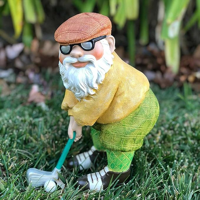 Golf Gnomes Statues, Funny Tiny Ornament Decor for Garden Yard Patio Porch Lawn Bookshelf Home, 7.8" H × 5.1" L × 4.1" W
