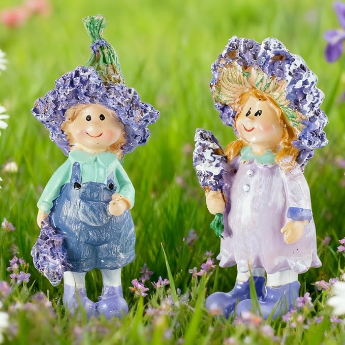 2 - Piece Set of Lavender Garden Decorative Character Statues, Ideal for Outdoor Patio, Lawn, Garden & Indoor Home Decor, for Parents, Friends and Housewarming