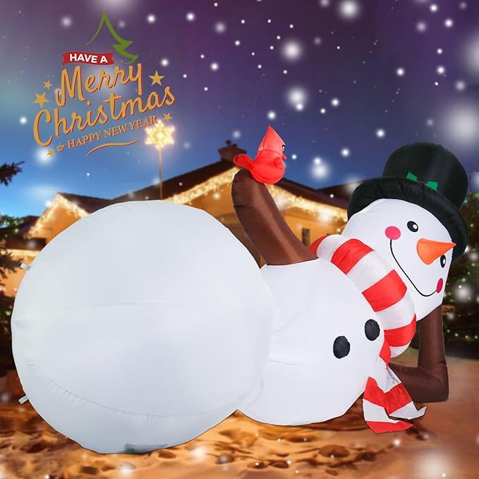 MUMTOP 10FT Long Christmas Inflatables Outdoor Decorations, Giant Inflatables Snowman with Red Cardinal Blow up Christmas Yard Decoration Built-in LED Lights for Outdoor Party Holiday Decor