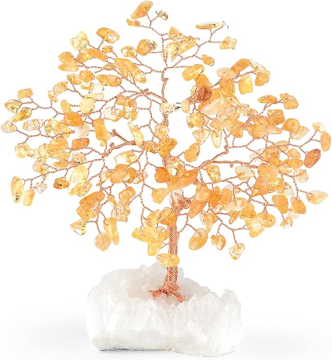 Natural Citrine Gemstone Crystal Tree of Life,Clear Quartz Cluster Base,Bonsai Money Tree Feng Shui Home Decor,Healing Crystals Positive Energy for Luck and Wealth 5.5"-6.3"