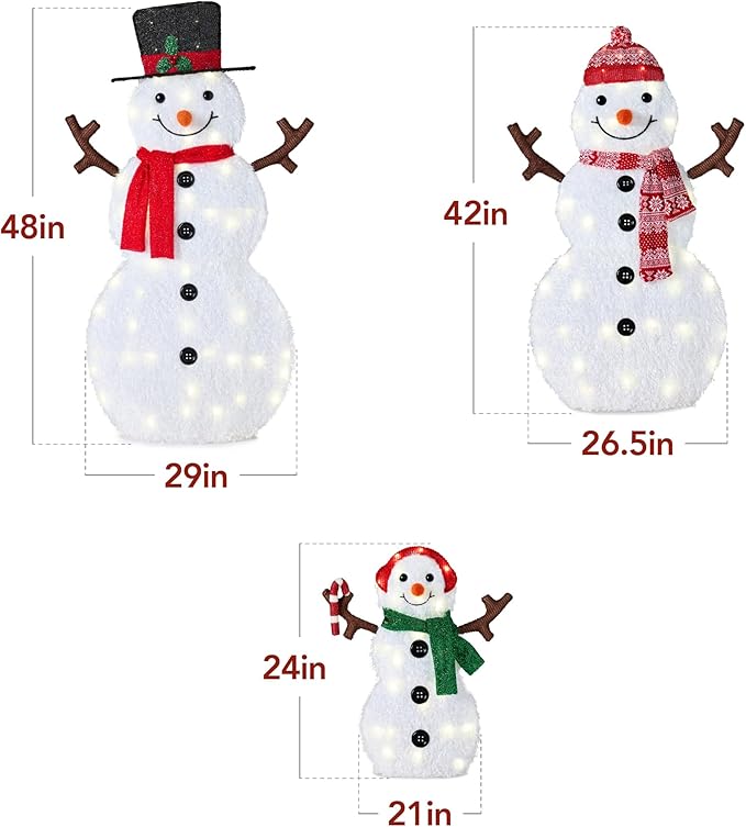Best Choice Products 4ft 3-Piece 2D Lighted Christmas Snowman Family Set, Large Outdoor Yard Decor Holiday Decoration w/ 135 Twinkling LED Lights