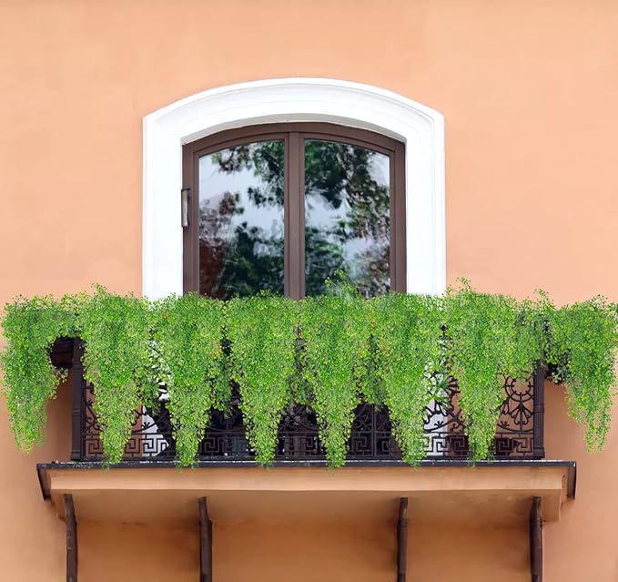 RECUTMS 4 Pcs Fake Hanging Plants Artificial Plants & Flowers Plants for Bedroom Decor Hanging Plants Artificial Decor Fake Vines Outdoor Decor (Green)