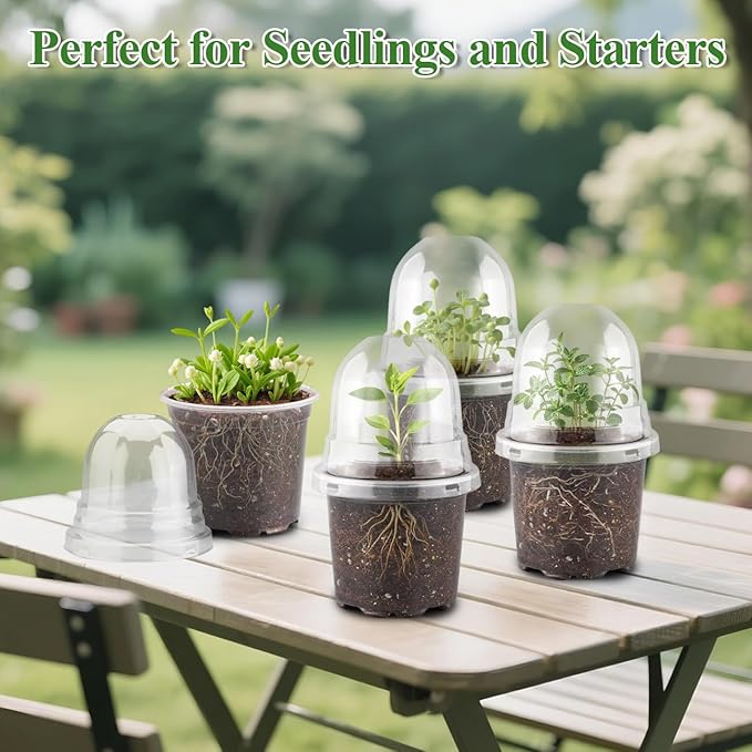 60 Pack Clear Nursery Pots with Humidity Domes, 4 Inch Plastic Plant Pots with Drainage Holes for Seedlings, Transparent Seed Starting Pot for Cuttings Propagation Indoor Gardening