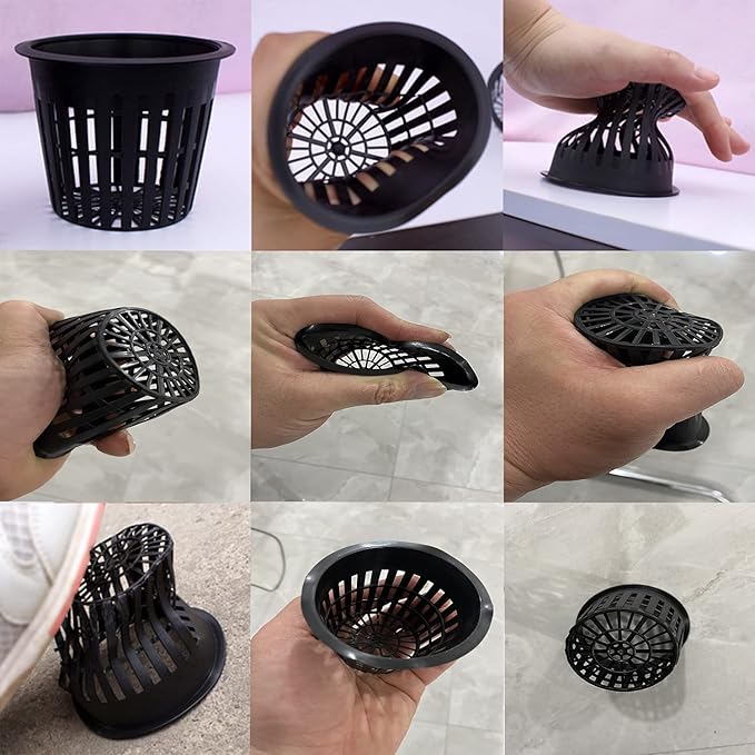 4 Inch Plastic Net Cups, Pots Plant Containers, for Hydroponics Aquaponics Orchids, 10 Pcs Black, with 20pcs Garden Tags.