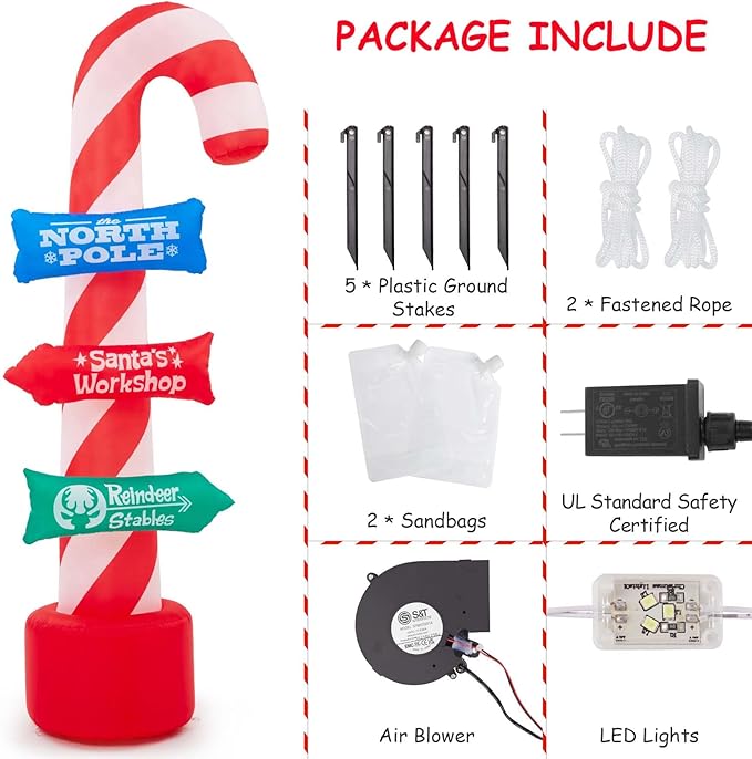 8FT Christmas Inflatables Candy Canes Outdoor Yard Decorations, Xmas Blow Up Candy Canes with Rotating LED Lights,Winter Outside Decor for Holiday Christmas Party Garden