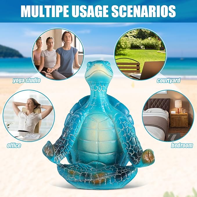 4 Pcs Sea Turtle Meditation Yoga Decor Zen Sea Turtles Garden Statue Figurines Coastal Ocean Beach Bathroom Decor Turtle Gifts for Women Yogis Home Office Decorations(Classic)