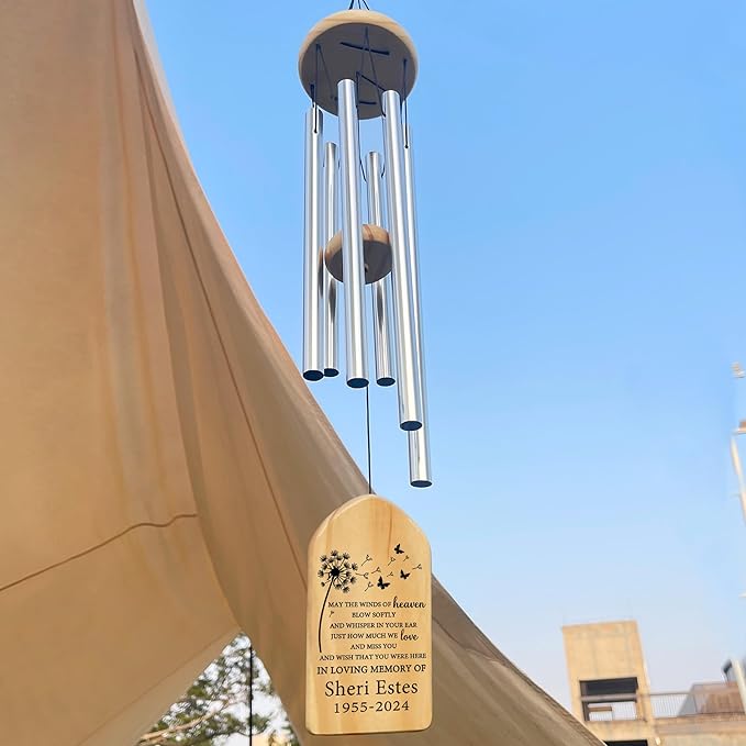 Memorial Wind Chimes - Sympathy Gift for Loss of Loved One, In Memory of a Loved One - Winds of Heaven Blow Softly