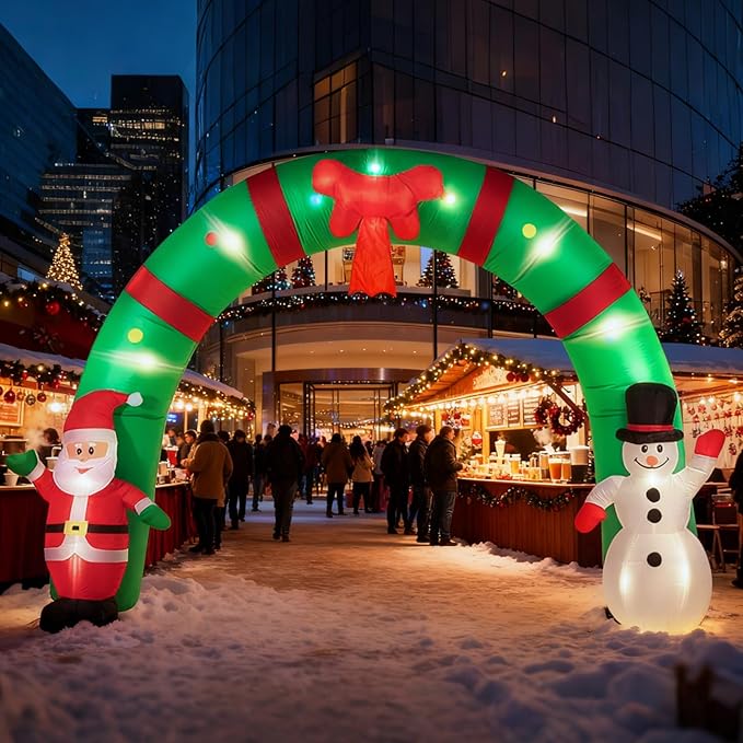 12 FT Christmas Inflatable Archway, Inflatable Santa Claus and Snowman Arch Indoor and Outdoor Holiday Decorations, Blow Ups Christmas Inflatable Outdoor Decoration with LED Lights