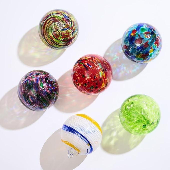 4”Christmas Balls, Gazing Balls Hanging Witch Balls, Hand-Blown Glass Ball Christmas Ornament for Window Outdoor Home Decor, Christmas Tree Decoration, Gifts for Women (Muticolored