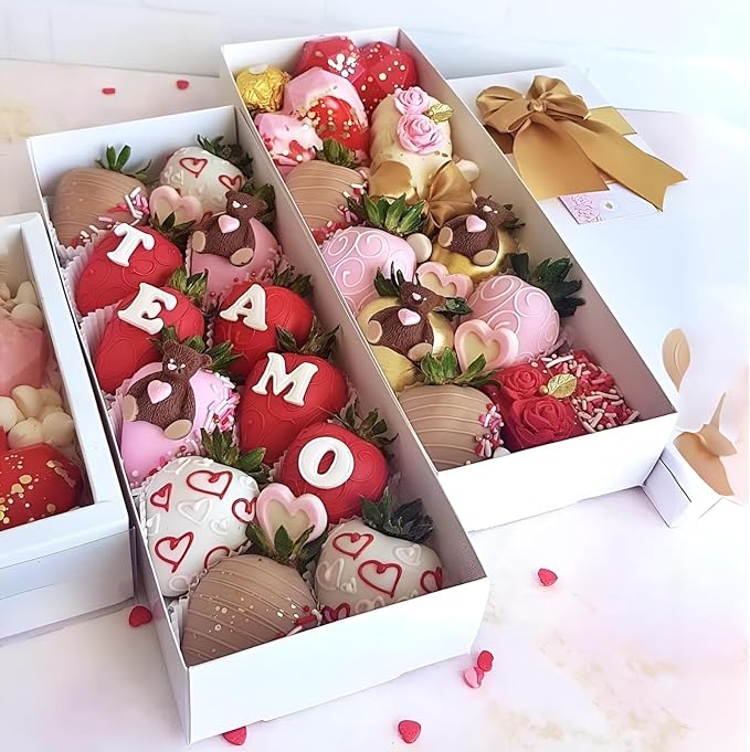 RomanticBaking 20PCS Strawberry Boxes Cookie Boxes Bakery Boxes Treat Boxes for Christmas Valentine's Wedding(12"x4.8"x2")