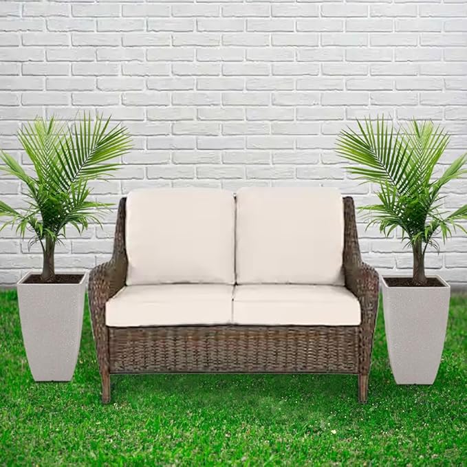 RUBBER BOND Plant Pots 2 Pack - Modern Indoor/Outdoor Planters for Home Decor - Weather-Resistant Large Flower Pots - Lightweight 22 Inches Tall Planters - Grey Concrete Color Square Pots for Plants