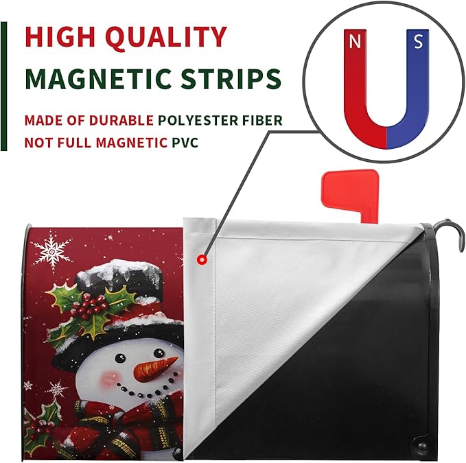 Christmas Snowman Mailbox Covers Magnetic Standard Size 18 x 21 in Winter Red Xmas Outdoor Mailbox Wraps Cover Letter Box Post Cover Christmas Decorations for Outside Gardern Yard