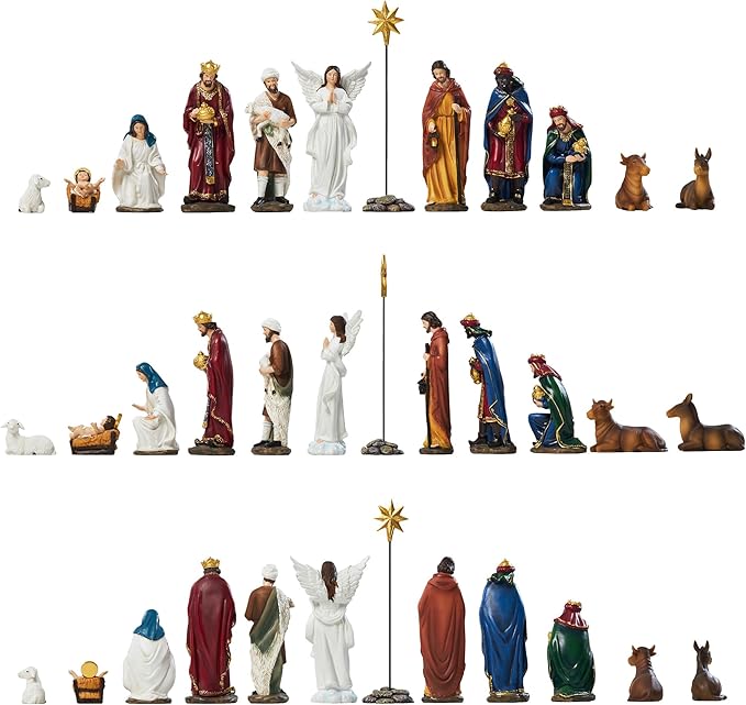 Nativity Sets for Christmas Indoor Set of 13 Pieces 5.9 Inches Tabletop Classic Nativity Scene Resin Figurines Set Religious Decorations Collection Gifts fot All Holidays Home Decor