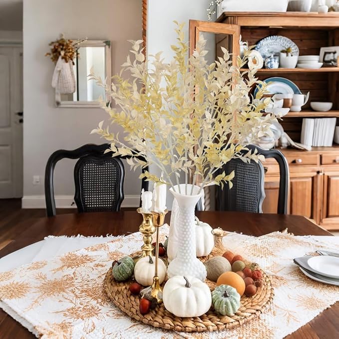 Artificial White Eucalyptus Stems 26.7" Fall Fake Leaf Branches for Floral Arrangements, Faux Autumn Plant Farmhouse Decor, Home Wedding Decorations