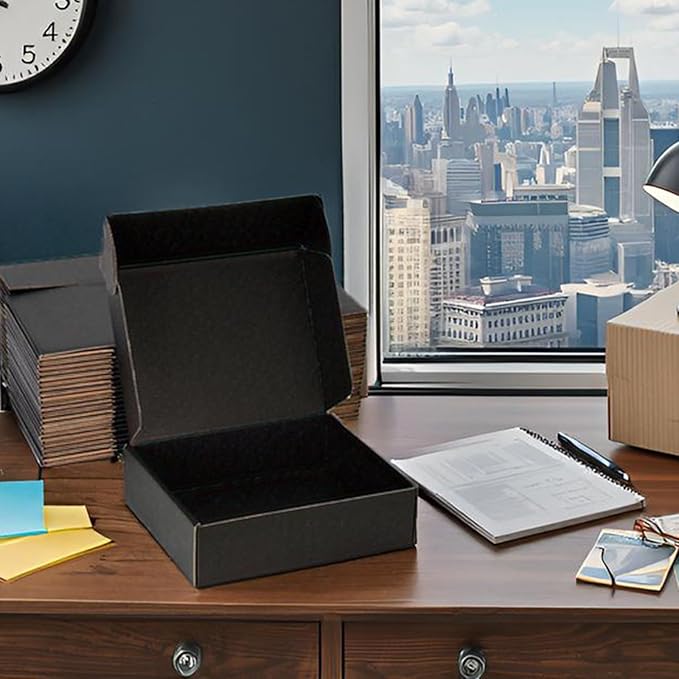Small Shipping Boxes 12x8x2 Inch (25 Pack) - Sturdy Black Corrugated Cardboard Boxes for Small Business, Ecommerce, Mailing & Packaging | Recyclable Gift & Storage Boxes