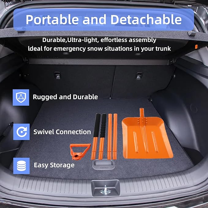 Snow Shovel, 69 Inch Adjustable Handle Snow Shovel for Driveway Large Capacity Shovel with Ergonomic Back-Saving Tool Handle for Car Emergency Camping Garden, Orange