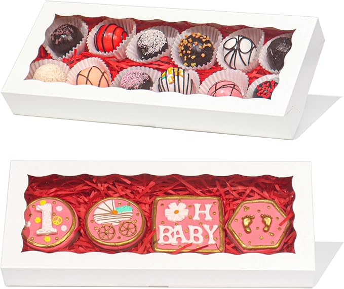 50pcs 12x5x1.5Inches White Bakery Boxes with Window Cookies Boxes Macaron Boxes. Cakesickle Boxes Browines Treat BoxesChocolate Truffle Boxes for Christmas Valentine's Easter Mother's Day