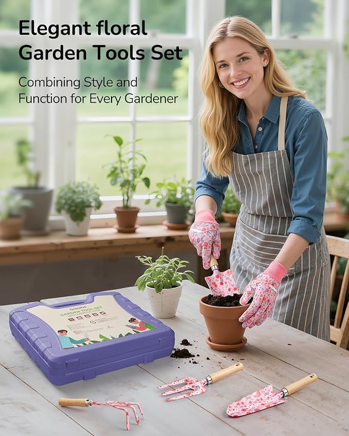 12-Piece Womens Gardening Tools Gift Set, Rust-Proof & Heavy-Duty Garden Tools with Durable Carrying Case, Fashionable & Thoughtful Gardening Gifts for Women&Men (Purple)