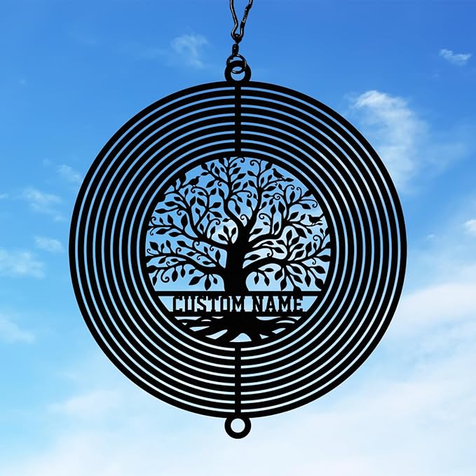 Personalized Tree of Life Metal Wind Spinners, Custom Name Garden Wind Spinners, Hanging Outdoor Decor, Yard Art, Hanging Wind Spinner for Indoor Lawn Patio Porch, Housewarming Gift Color09