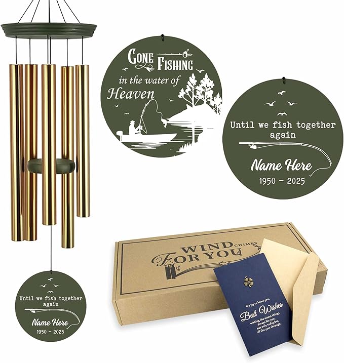 ASTARIN Sympathy Gifts for Loss of Loved One, Condolences Wind Chimes for Loss Grandfather Dad Friends Who Like Fishing, Care Package for Grieving Friend(Produced in USA)