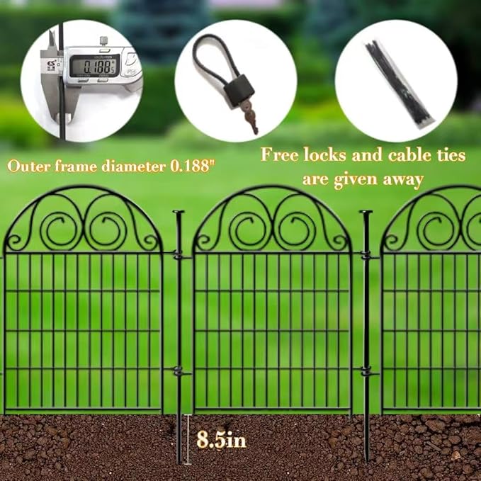 Tall Garden Fence Animal Barrier with Gate, 40 in(H) 8 Panels Garden Fences and Borders for Dogs, Dog Fence Outdoor for Yard, Total Length 17.5 Ft Metal Temporary Fencing│Patented