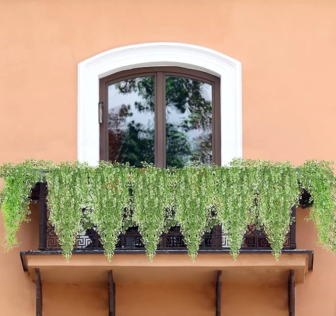 RECUTMS 4 pcs Faux Vines Hanging Flowers Artificial Decor Fake Hanging Plants Artificial Hanging Plants Indoor and Outdoor Garden Hanging Plants Decoration(White)