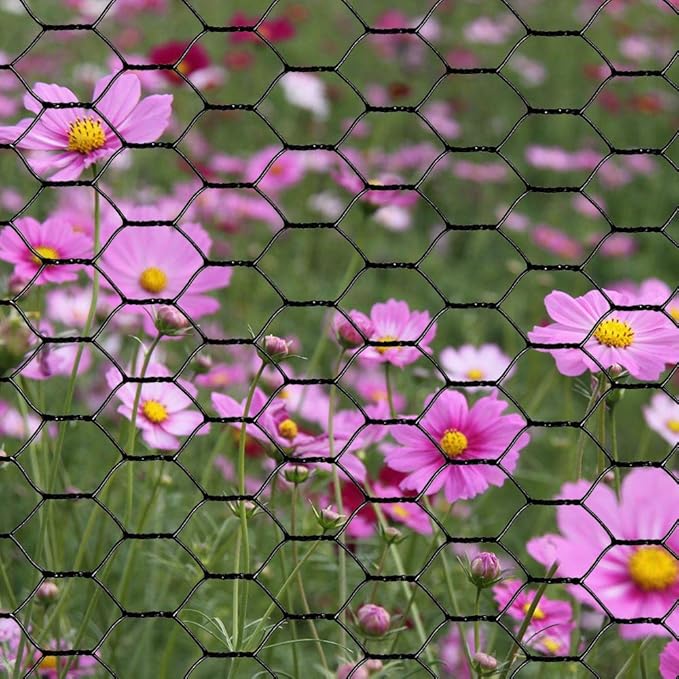 PVC Hexagonal Poultry Netting Chicken Wire 12" x50' x 1" Mesh 20GA Black