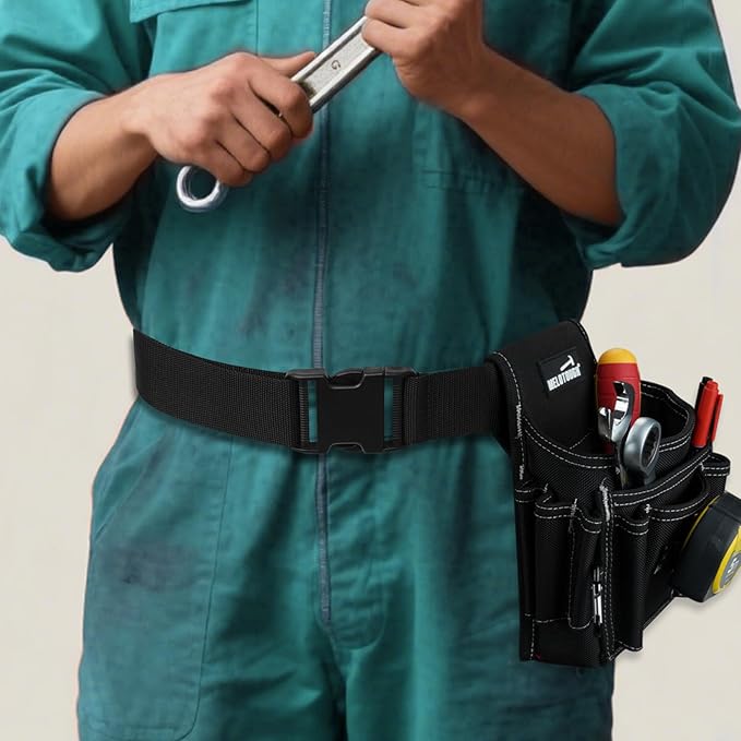 MELOTOUGH Electrician Tool Pouch with Belt Clip, 2 Inch Heavy Duty Work Belt Set for Men, Utility 13 Pockets Tool Pouch for Contractors & Roofing, Adjustable Carpenter Organizer Set