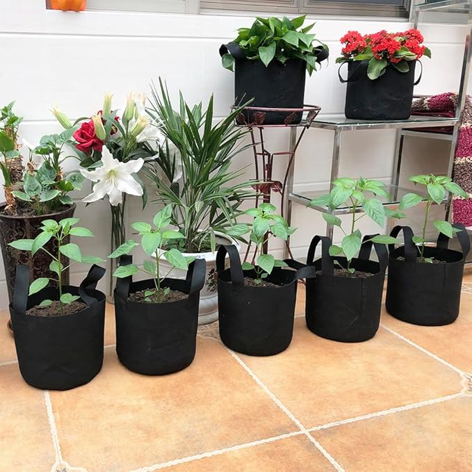 JERIA 24-Pack 10 Gallon Nonwoven Grow Bags, Plant Grow Bags,Heavy Duty Aeration Fabric Pots with Durable Handles, Come with 24 Pcs Plant Labels