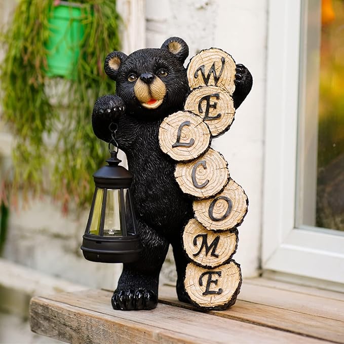 Qeeman Garden Decor Statues: Mothers Day Birthday for Mom Grandma Women Sister Wife Lady Lover - Front Patio Balcony Yard Art Lawn Ornaments Porch Outdoor Outside Decorations (Bear)