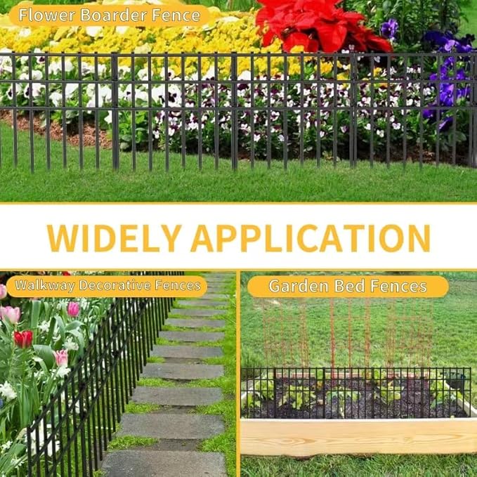 10 Pack Garden Animal Barrier Fence, 17in H x 10.8ft L, Black Modern Steel Garden Fence Panels